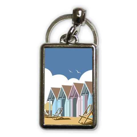 Beach Huts Metal Keyring