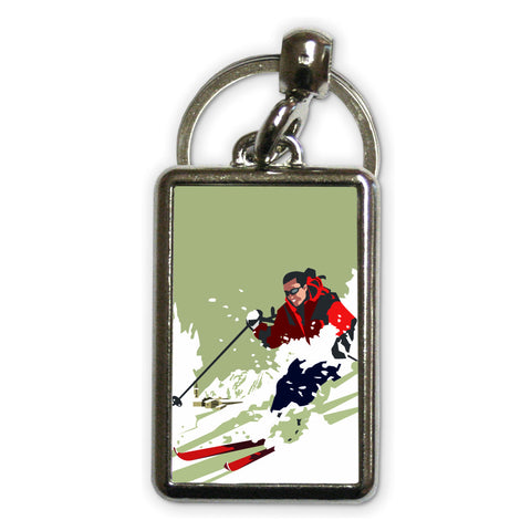 Skier Metal Keyring