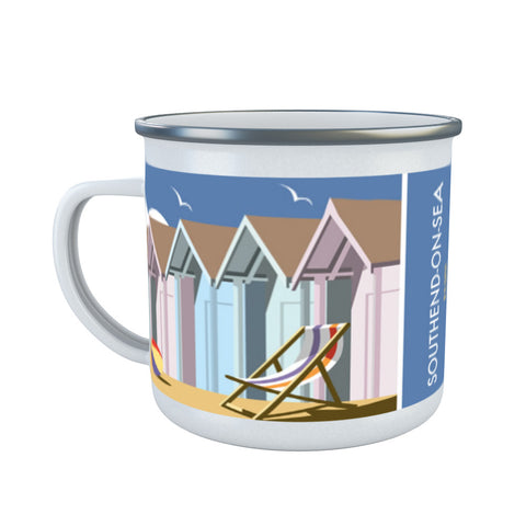 Beach Huts, Essex Enamel Mug