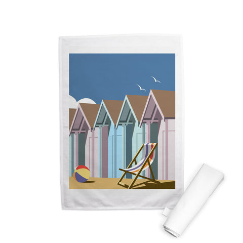 Beach Huts Close Up Tea Towel