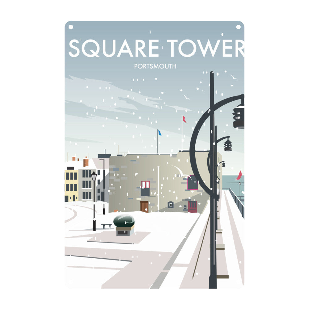 Square Tower Portsmouth Winter Metal Sign