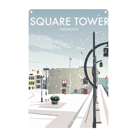 Square Tower Portsmouth Winter Metal Sign