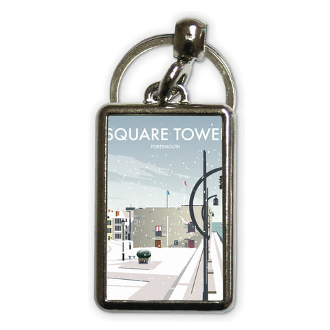Square Tower Portsmouth Winter Metal Keyring