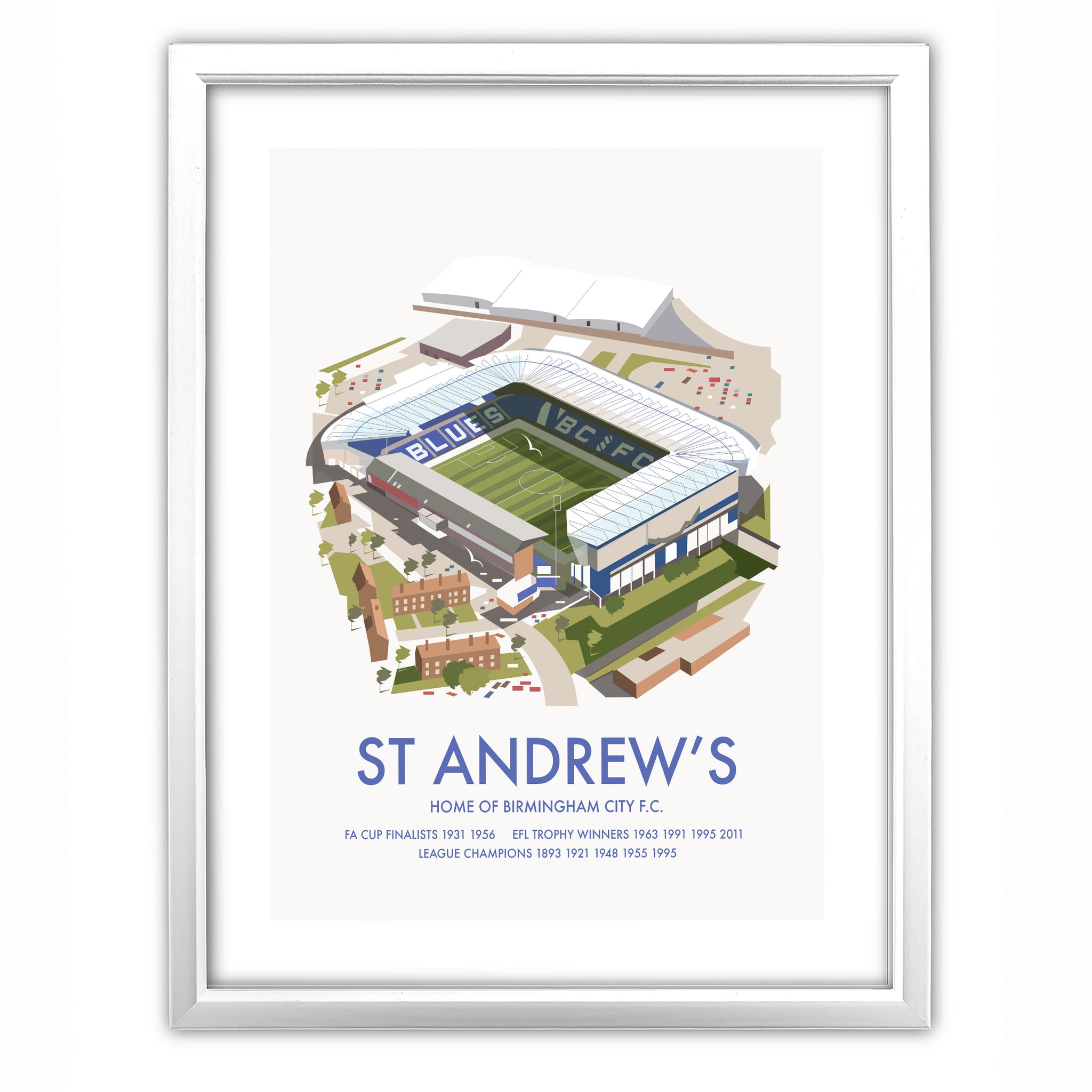 Shops Birmingham City FC St. Andrews Stadium. Framed, High Quality Football Memorabilia Giclee Art Print. Ideal Gift For Any Birmingham Supporter.